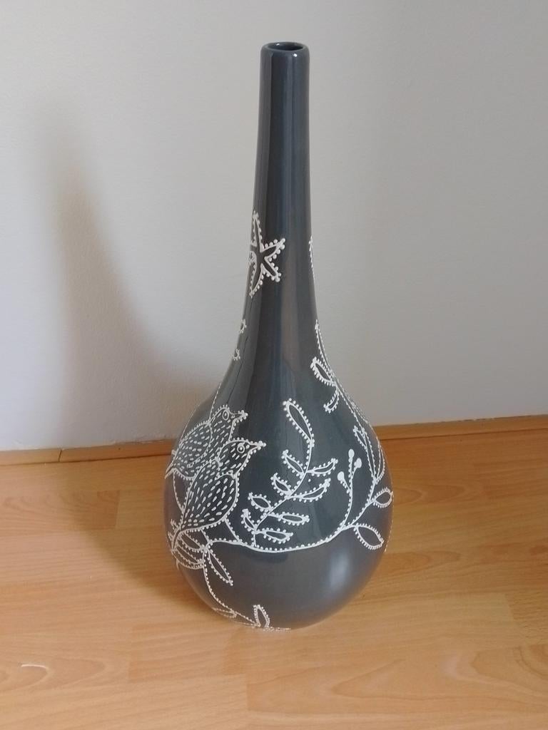 Decoratieve vaas, donker grijs en wit, Ophalen, Overige kleuren, 50 tot 75 cm, Aardewerk of Porselein