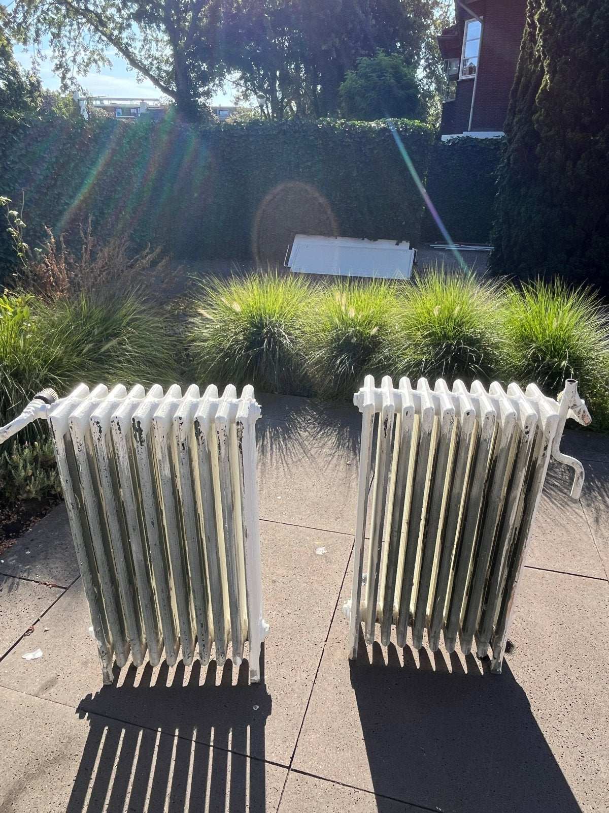 2 Antieke Gietijzeren Radiatoren - 92 cm hoog, Ophalen, Gebruikt, Radiator, 60 tot 150 cm
