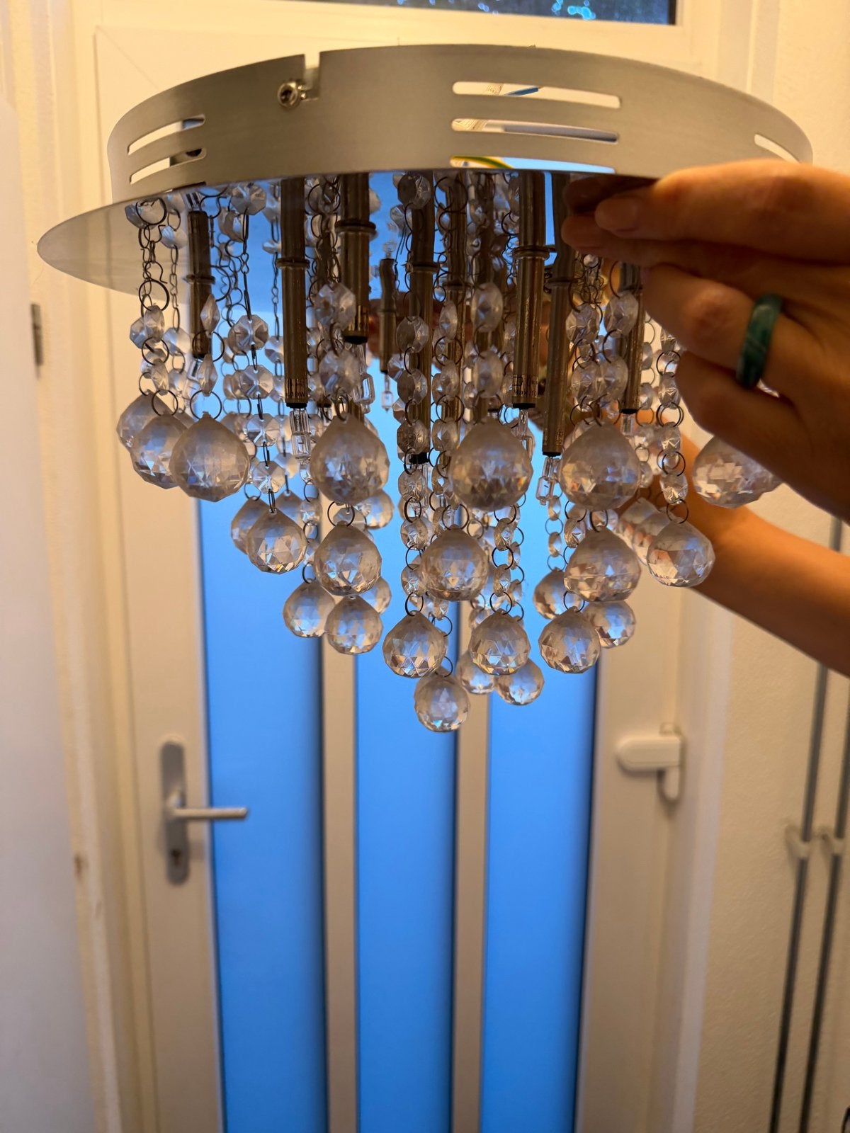 Moderne Plafondlamp met Kristallen Druppels, Ophalen of Verzenden, Zo goed als nieuw, Metaal, Overige fittingen