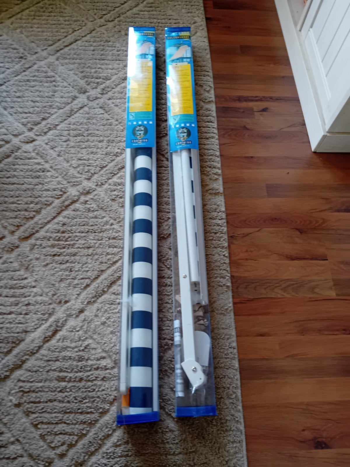 Nieuwe Coolaroo Balkon zonnescherm, uitvalscherm - Blauw/Wit, Ophalen, Nieuw, Minder dan 250 cm, Uitvalscherm