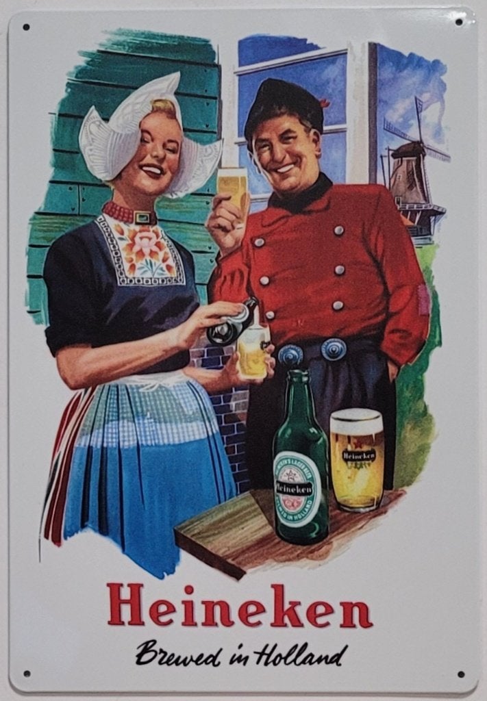 Heineken bier klederdracht reclamebord van metaal wandbord