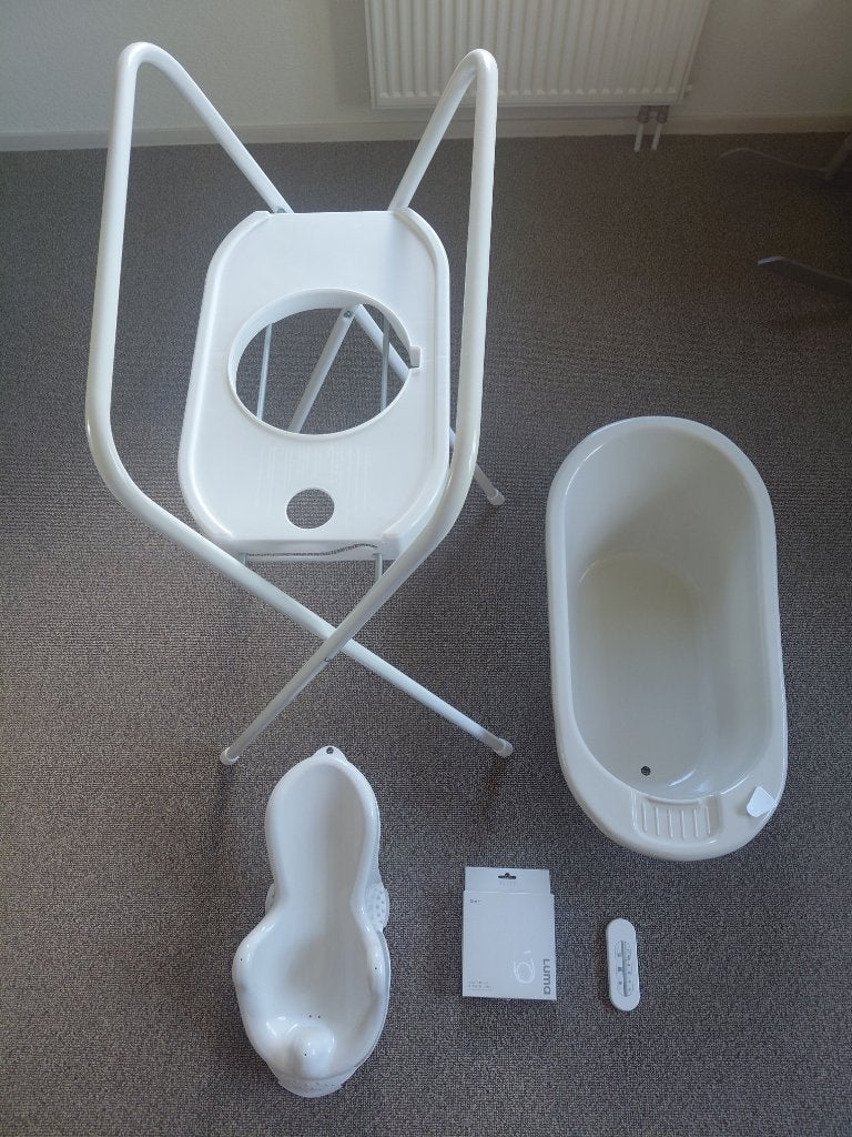 Babybadje met standaard en badzitje., Kinderen en Baby's, Ophalen, Zo goed als nieuw, Badje, Prenatal