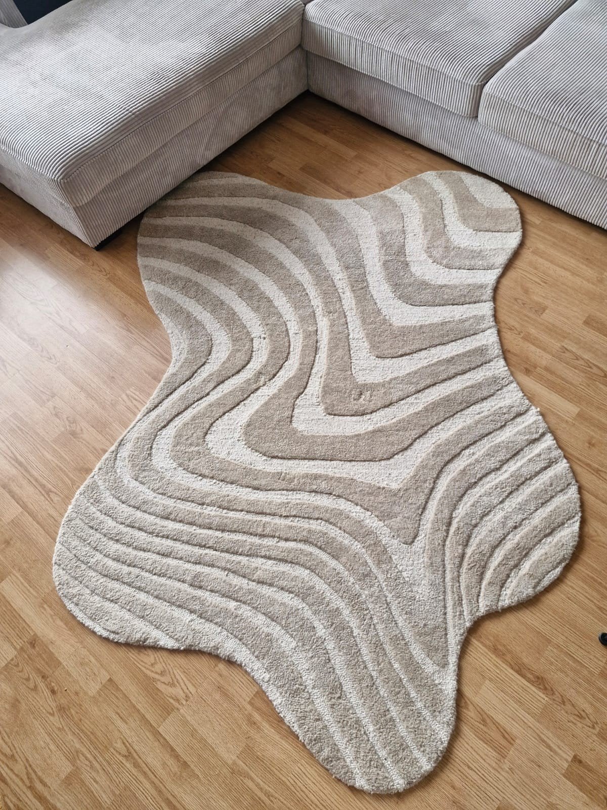 Handgemaakt Vloerkleed Sandbanks - Beige Golvend Design, Ophalen, Crème, 150 tot 200 cm, 200 cm of meer