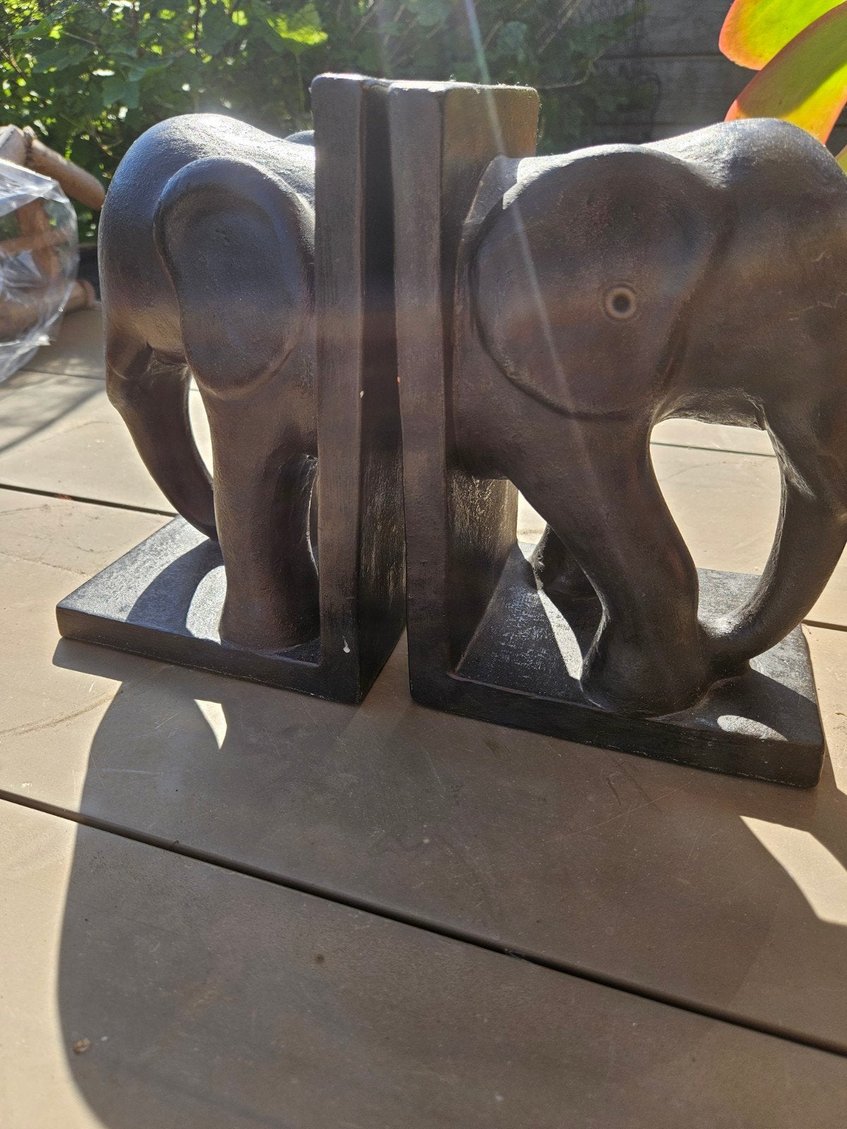 Zwarte olifant boekensteunen van steen(2 stuks), Ophalen, Gebruikt, Zwart, Steen/keramiek