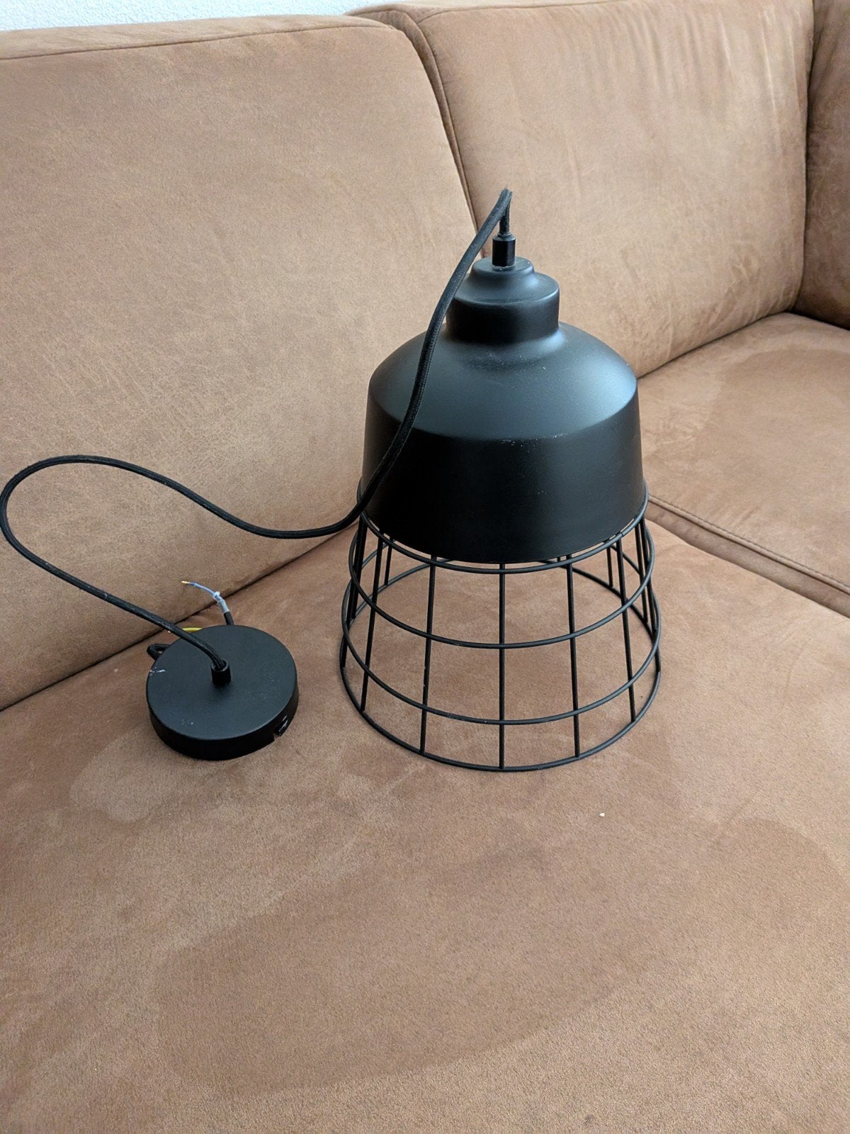 Zwarte Industriële Hanglamp, Gebruikt, Metaal, Industrieel, E27 (groot)
