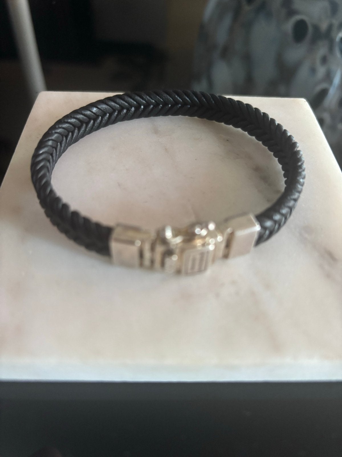 Gevlochten Leren Buddha to Buddha Armband maat 20CM, Ophalen, Zo goed als nieuw, Zwart, Leer
