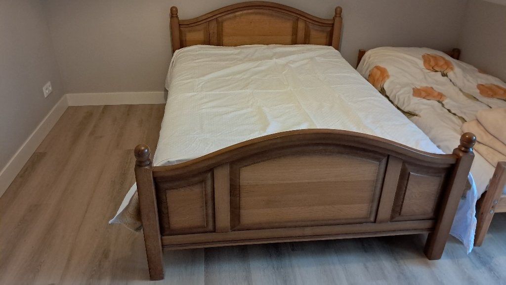 Bed eiken, Ophalen, Gebruikt, Bruin, 140 cm