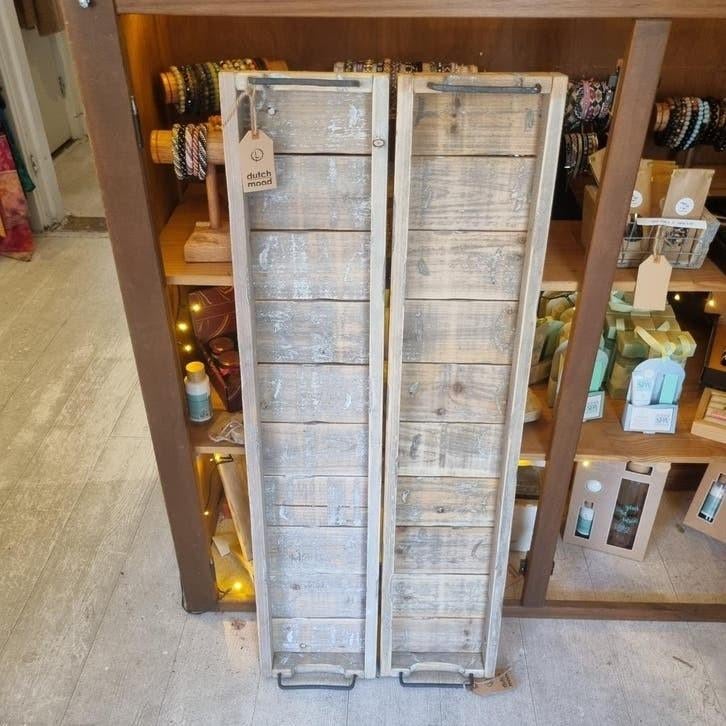 Mooi zwart houten dienblad met ijzeren handgrepen - 98cm, Ophalen of Verzenden, Nieuw, Rechthoekig, Hout