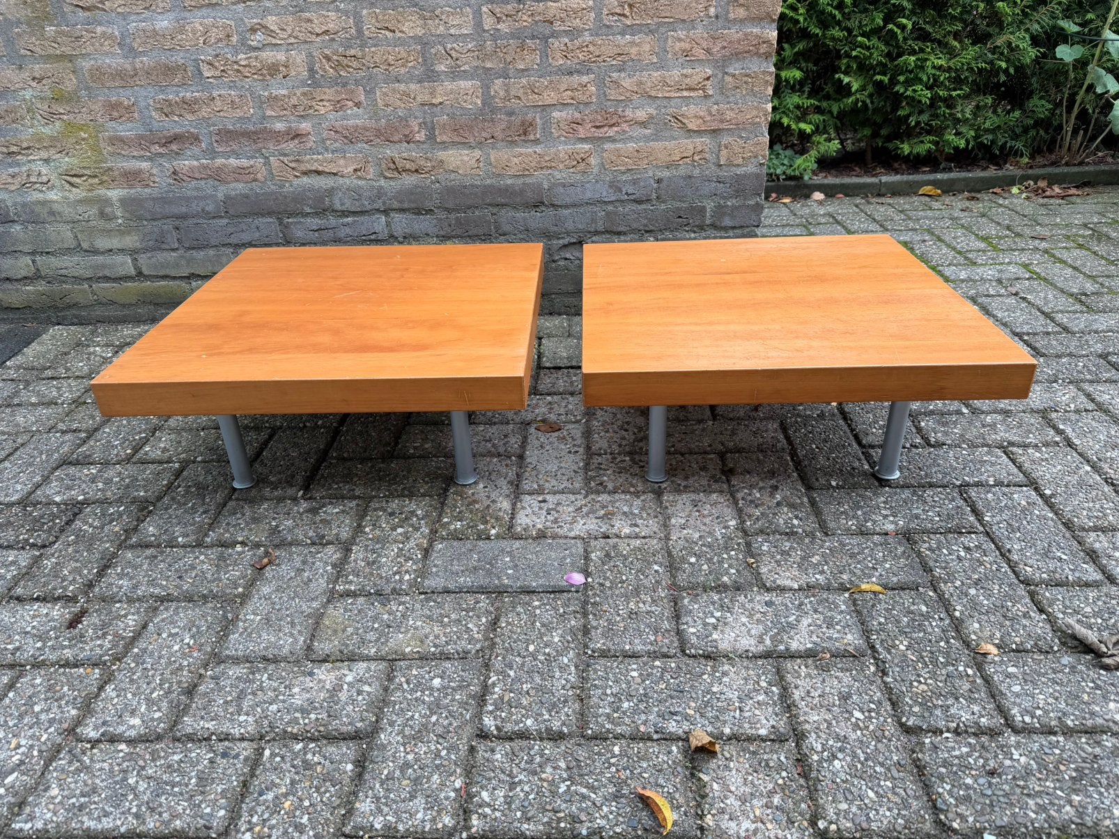 2 Retro salontafels - bijzettafels - laag en vierkant, Ophalen, Gebruikt, Vierkant, 50 tot 100 cm