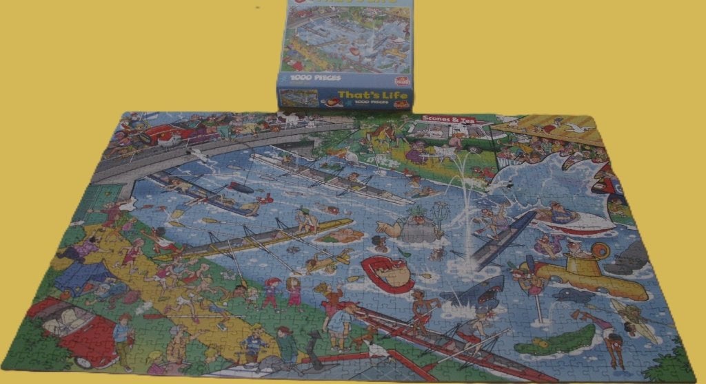 puzzel 1000 stukjes merk Goliath roeiboten en hardlopen, Ophalen of Verzenden, 500 t/m 1500 stukjes, Zo goed als nieuw