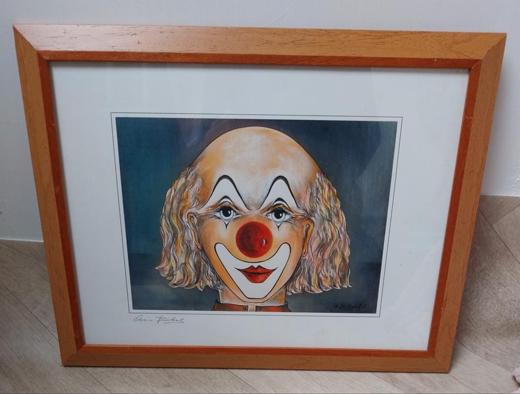 Ingelijste clown print, gesigneerd door Armin Birkel, Ophalen of Verzenden