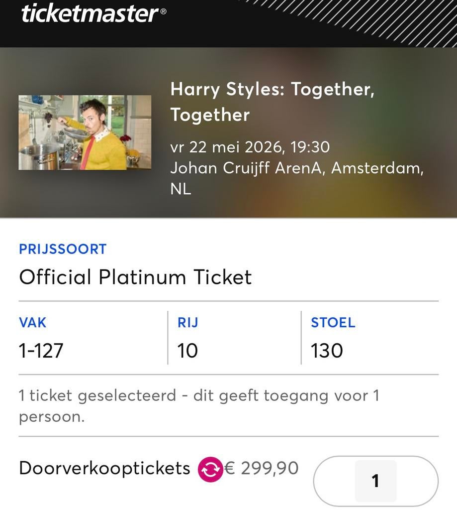 Harry Styles Official Platinum Ticket - 22 mei 2026 ARENA, Tickets en Kaartjes, Drie personen of meer, Mei