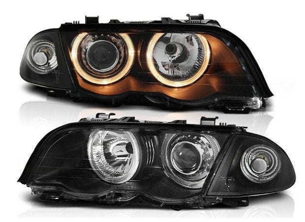 Koplampen set Angel eyes BMW E46 Black Bj 1998-2001, Buurserstraat 15 A, 7481 EG,Haaksbergen, Nieuw, Ophalen of Verzenden, Plentycarparts