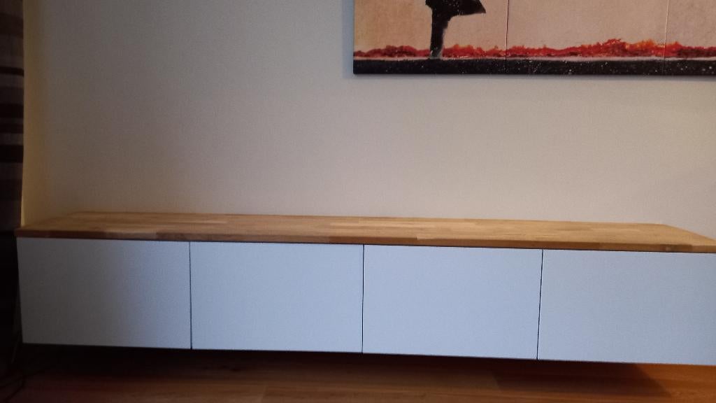 IKEA BESTÅ TV meubel 240cm met massief houten plank, Ophalen, Gebruikt, 200 cm of meer, Minder dan 100 cm