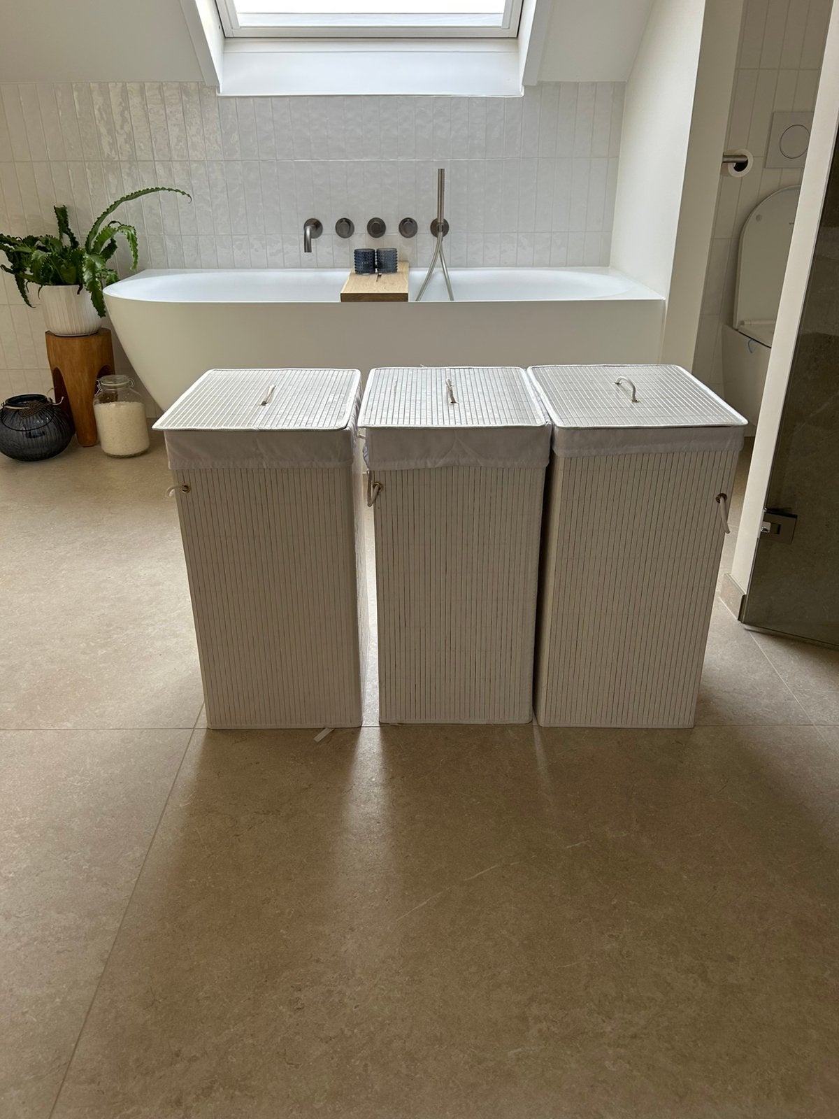 3x vidaXL Wasmand met 1 vak wit bamboe, Ophalen of Verzenden, Zo goed als nieuw, Wit, Overige typen