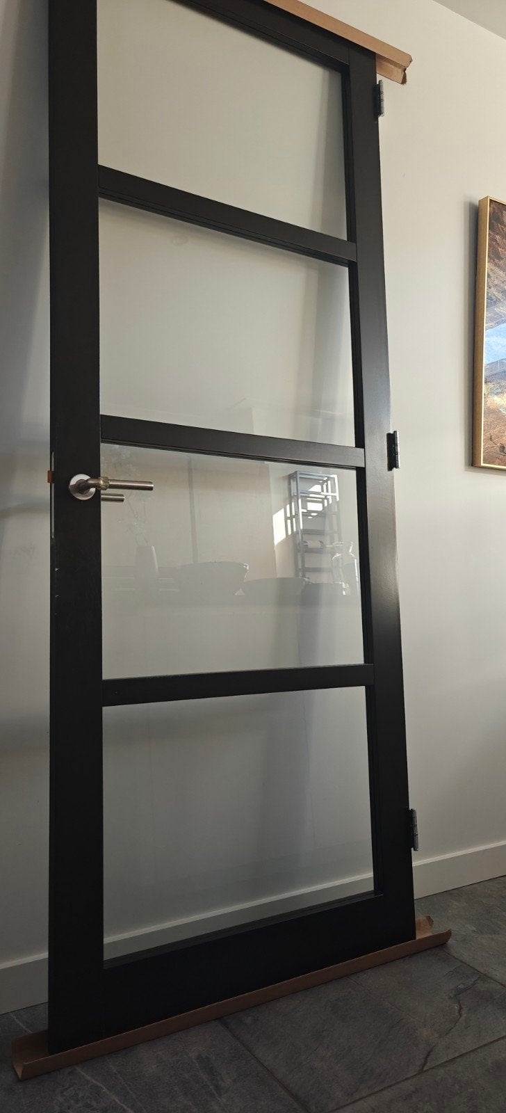 Weekamp moderne zwarte binnendeur met glaspanelen, Ophalen, Gebruikt, 80 tot 100 cm, 215 cm of meer