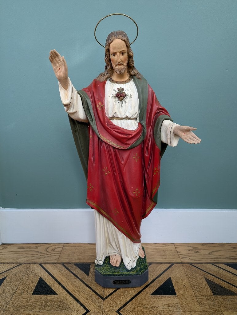 Groot oud Heilig Hartbeeld Jezus Christus - G.L.V. (67cm), Antiek en Kunst, Ophalen
