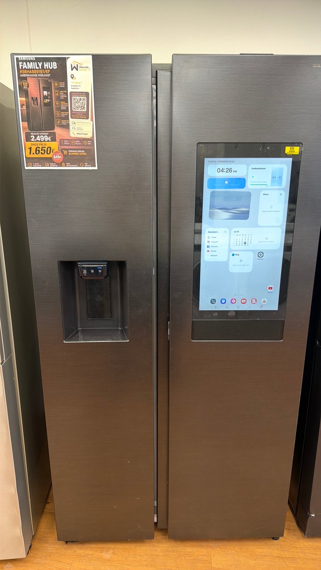 Samsung Family Hub Koelkast - Side-by-Side met Display, 200 liter of meer, ., 60 cm of meer, Met aparte vriezer