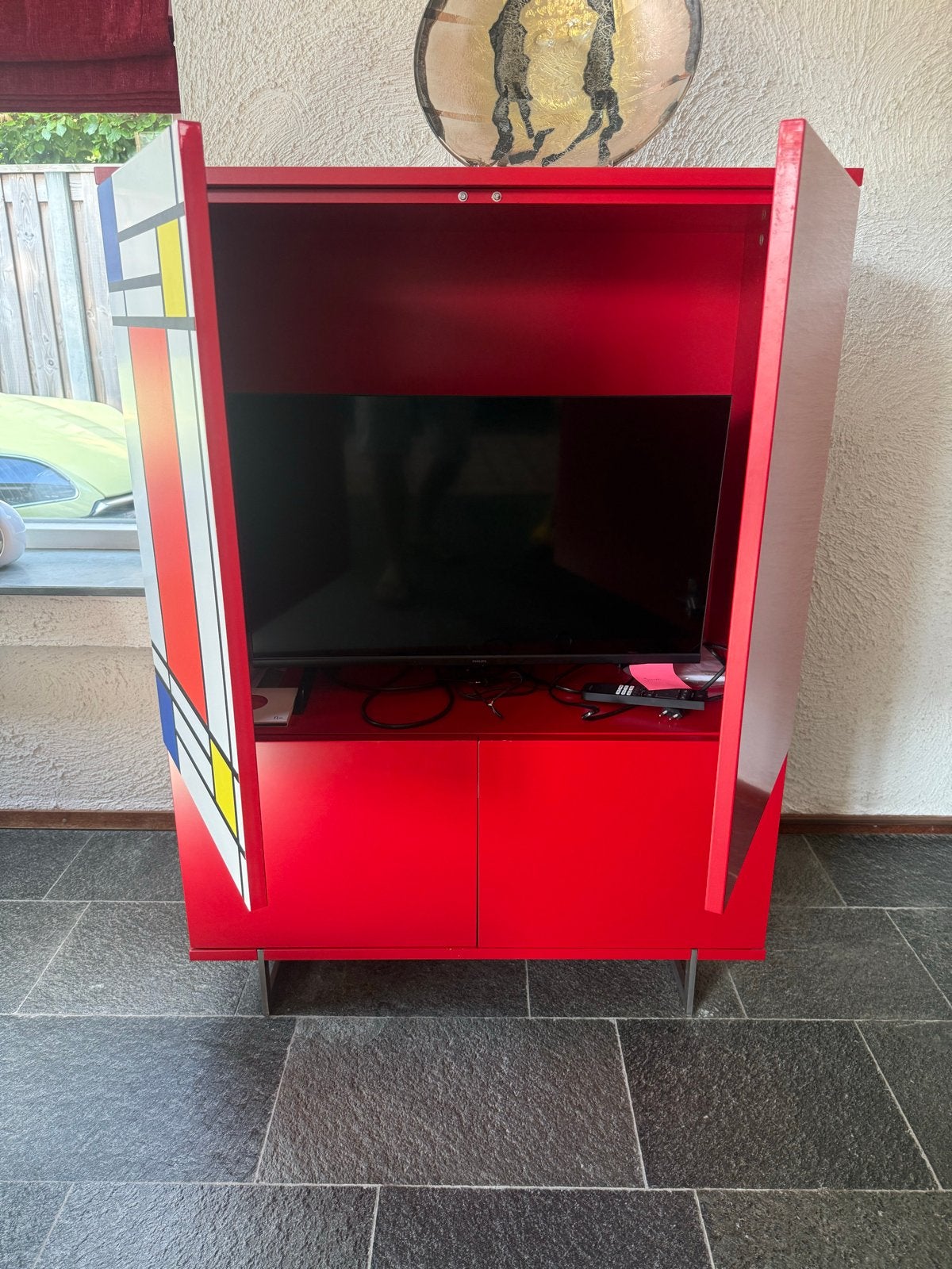 Mondriaan-stijl TV-meubel/kast - Rood, Wit, Blauw, Geel, Huis en Inrichting, Kasten | Televisiemeubels, Ophalen, Overige materialen