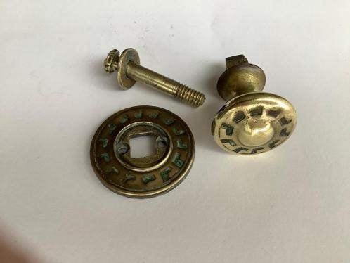 ronde deurknop kruk voordeurknop met voet rozet messing, Doe-het-zelf en Verbouw, Hang- en Sluitwerk, Ophalen, Gebruikt, Koper of Messing