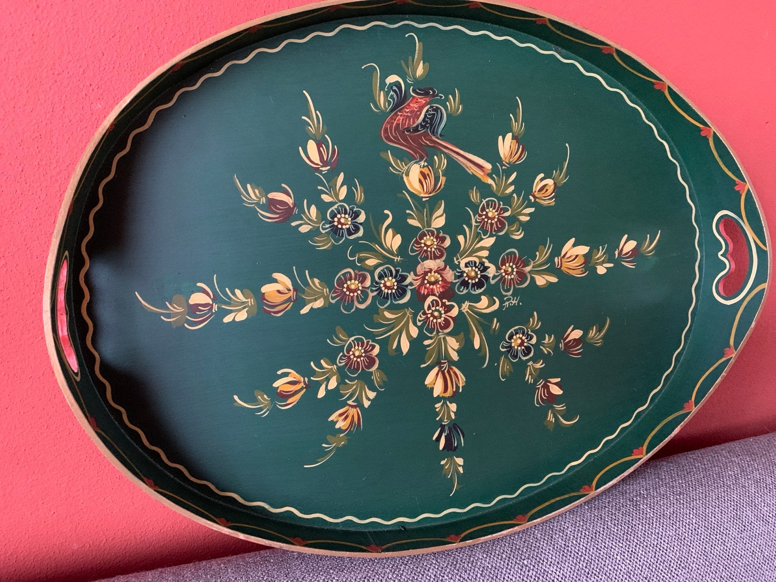 Hindeloper Houten Dienblad met Handgeschilderde Roosje, Antiek en Kunst, Ophalen of Verzenden