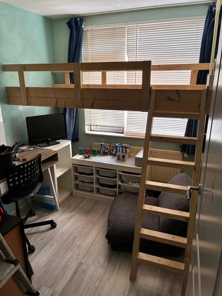 Hoogslaper hout, Ophalen, Eenpersoons, Zo goed als nieuw, 90 cm