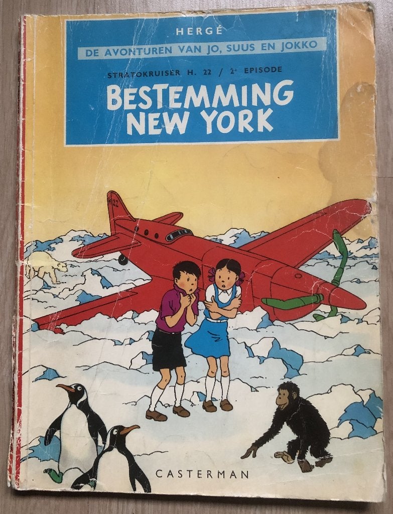 HERGE (KUIFJE) - JO, SUUS EN JOKKO - BESTEMMING NEW YORK, Boeken, Eén stripboek, Ophalen of Verzenden, Zo goed als nieuw, Hergé