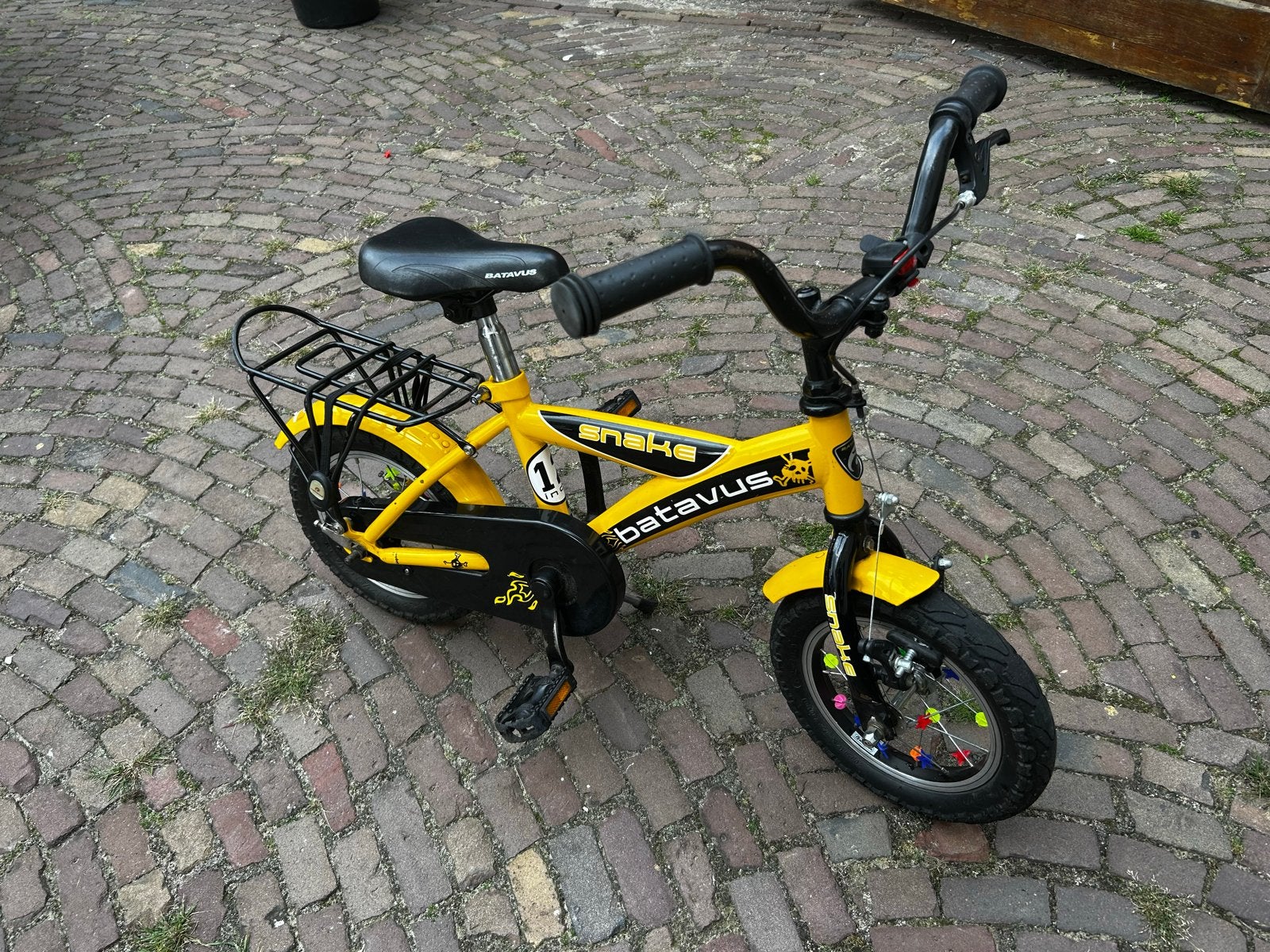 Batavus Snake kinderfiets - Geel - 12 inch, Ophalen, Gebruikt, Terugtraprem, Minder dan 16 inch