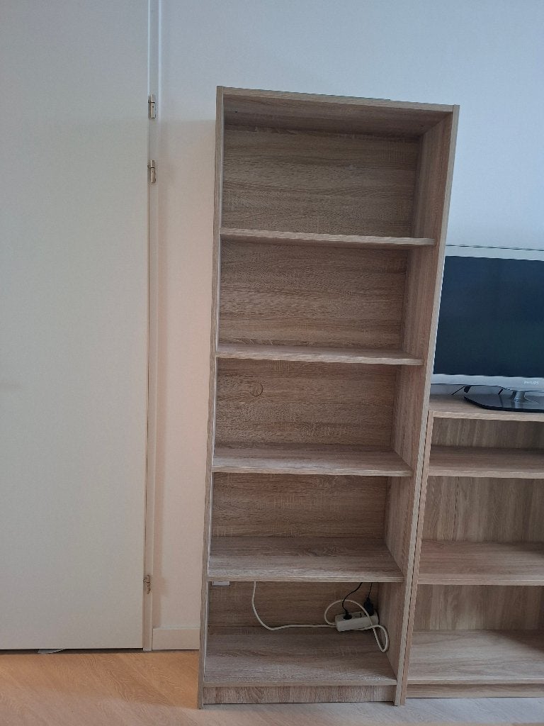 Boekenkast HORSENS 5 schappen licht eiken kleur, Ophalen, Met plank(en), Eikenhout, 50 tot 100 cm