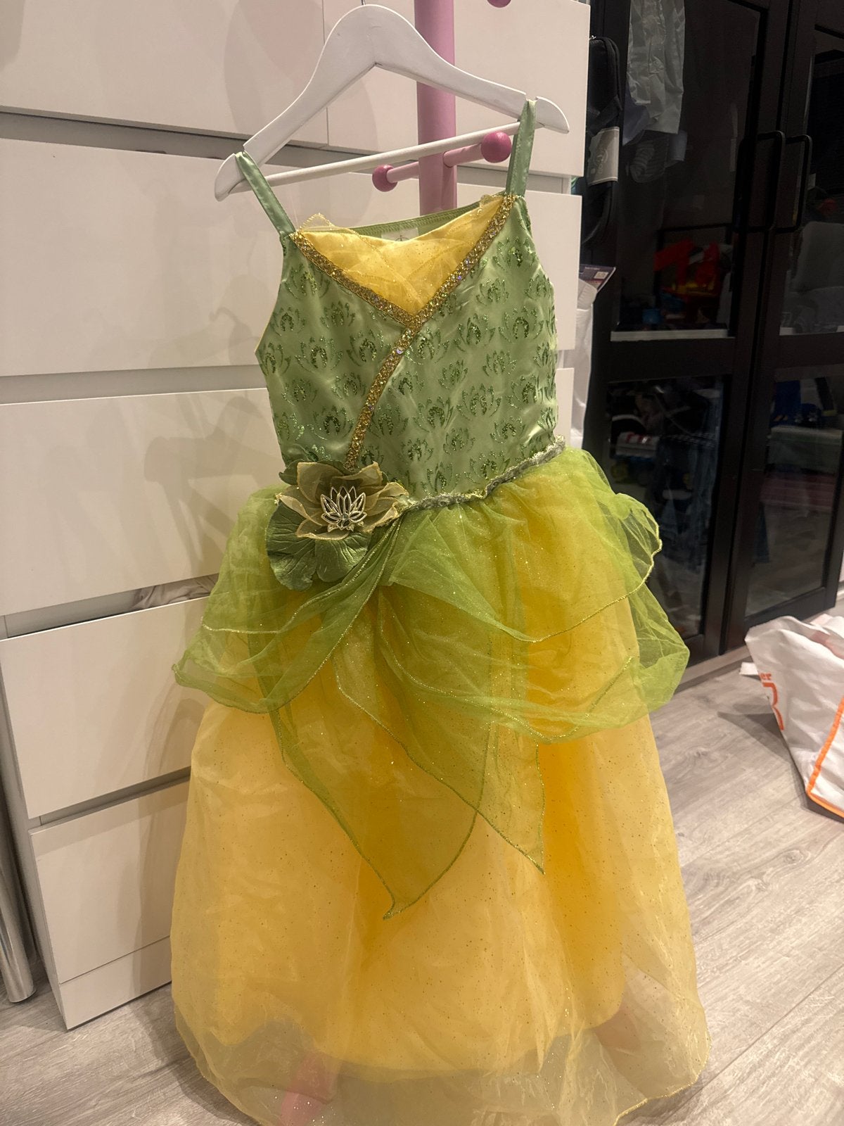 Prinses Tiana Jurk Disneyland Orlando Maat 122-128, Ophalen, Zo goed als nieuw, 122 t/m 128, Meisje
