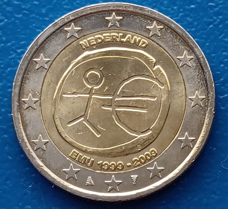 Nederland 2 Euro "10 Jaar EMU" - 2009, Verzenden, Koningin Beatrix, Euro's, Losse munt