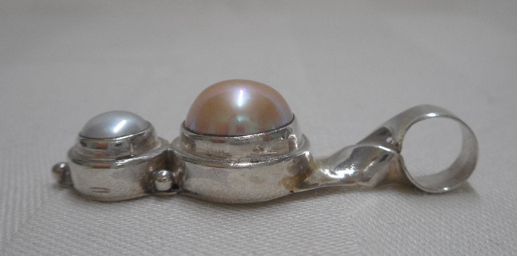 Zilveren vintage hanger met parels nr.1782, Verzenden, Zo goed als nieuw, Met parel, Zilver
