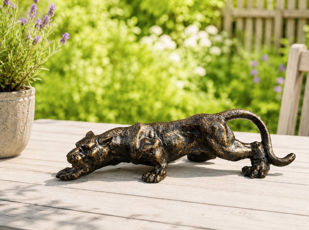 PANTER /kleur brons/ gietijzer, Dierenbeeld, Nieuw, Metaal, Info@huisentuindecoratiemarie.nl