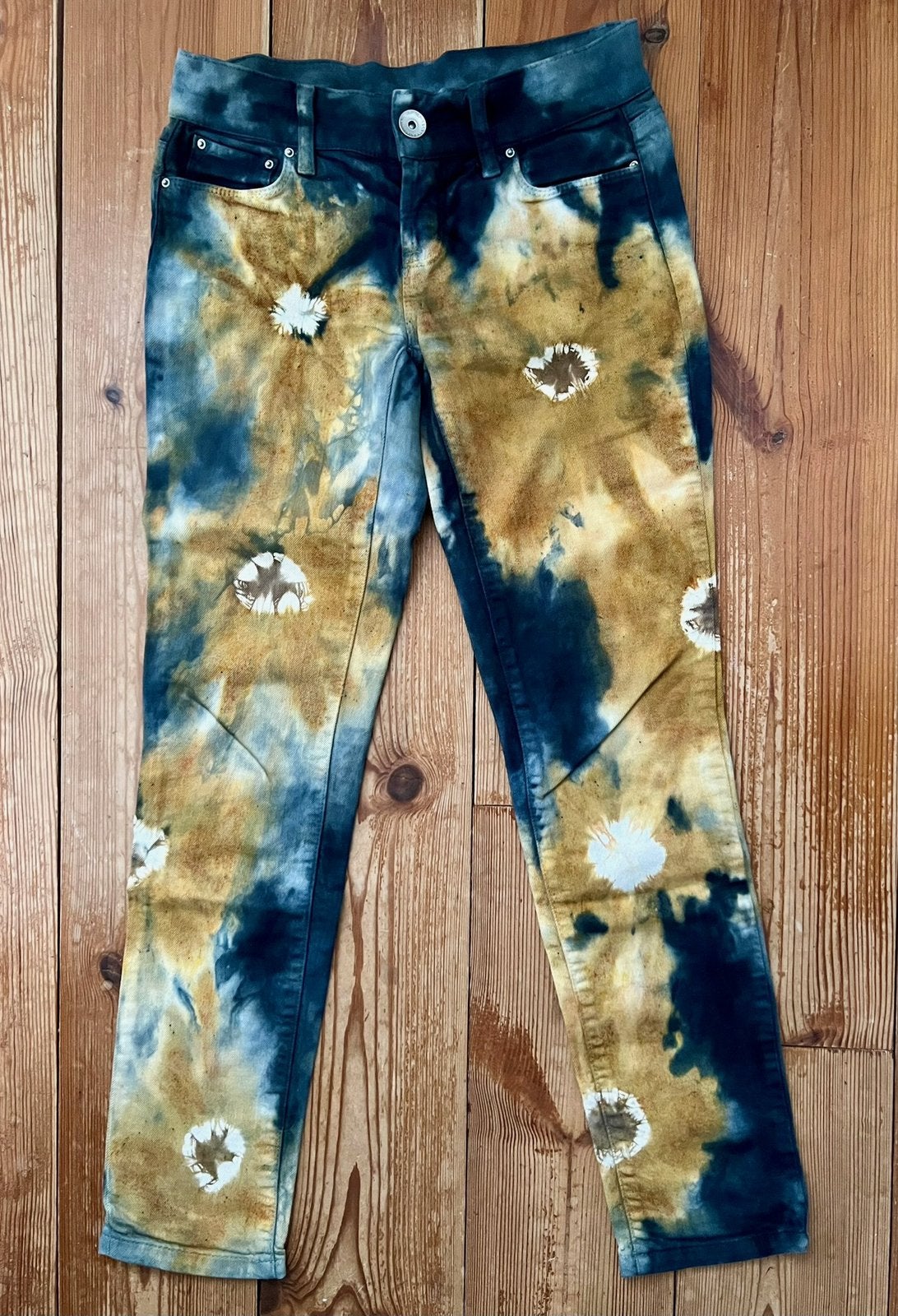Hippie TIE DYE BROEK 38 Handgeverfd door mij dus UNIEK, Maat 38/40 (M), Blauw, Nieuw, Ophalen of Verzenden