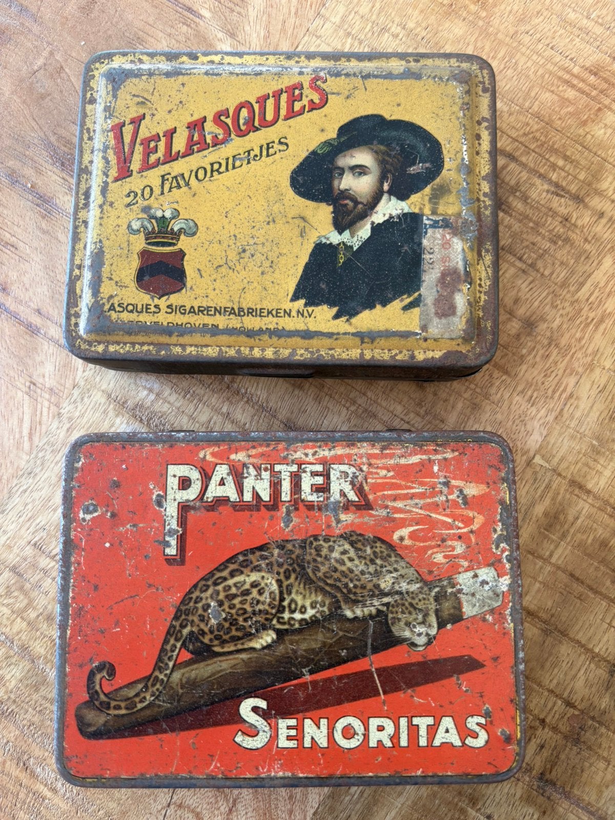 2 oude sigarenkistjes / sigarenblikjes vintage., Ophalen of Verzenden, Gebruikt, Overige