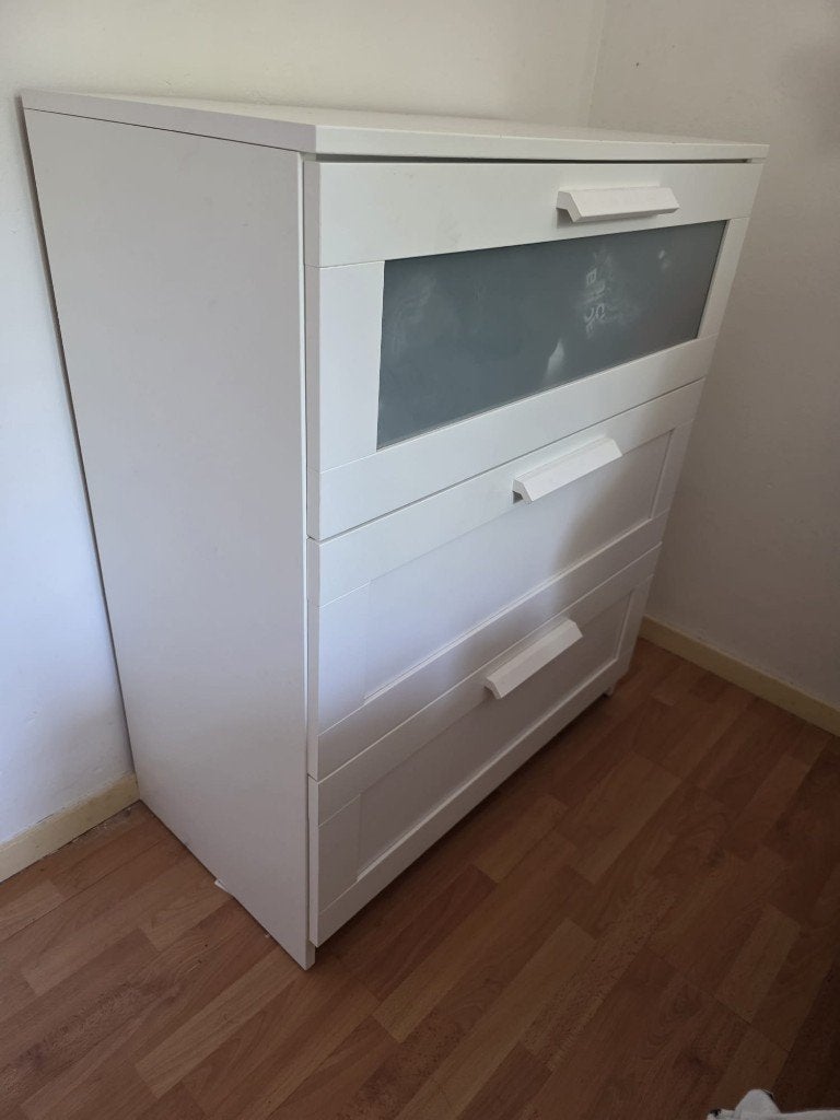 IKEA Ladekast 3 lades, wit/frosted glas, 78x46x95 cm, Ophalen, Glas, 50 tot 100 cm, Zo goed als nieuw