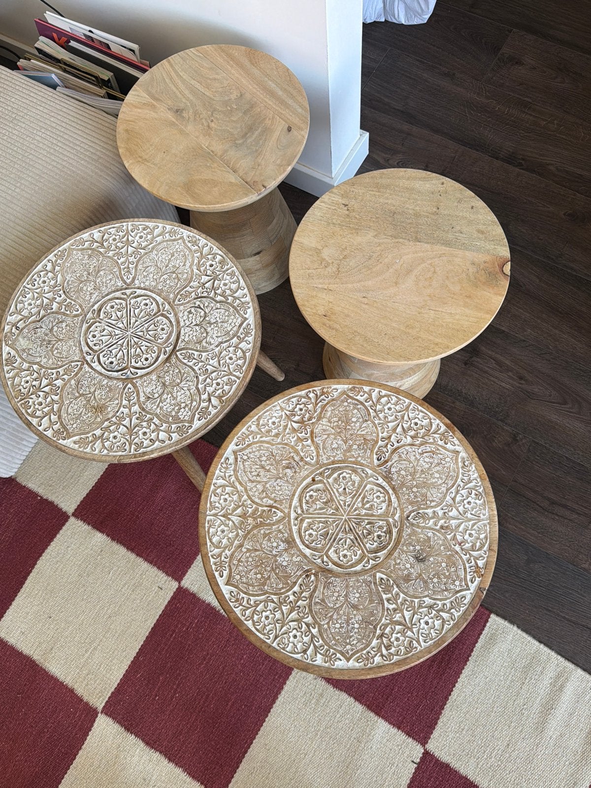 Mooie houten bijzettafels, diverse stijlen, Ophalen, Minder dan 55 cm, Gebruikt, Rond