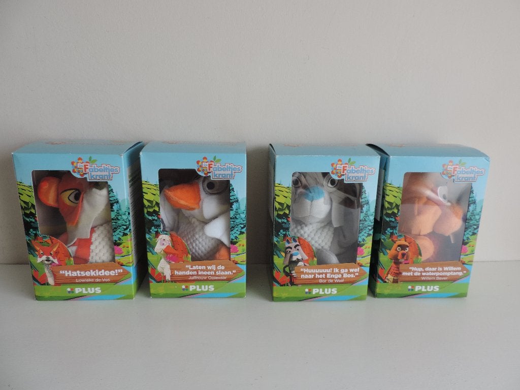 4 Fabeltjeskrant handpoppen Plus in doosje, Plus, Ophalen of Verzenden