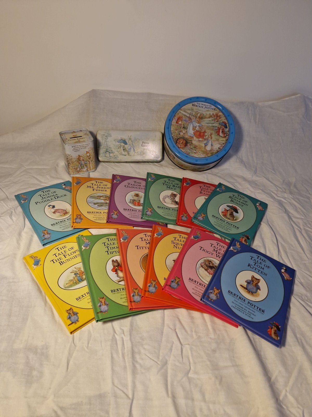 Beatrix Potter Verzameling - 12 Boekjes & 3 Blikken, Gelezen, Beatrix Potter, Jongen of Meisje, Ophalen of Verzenden