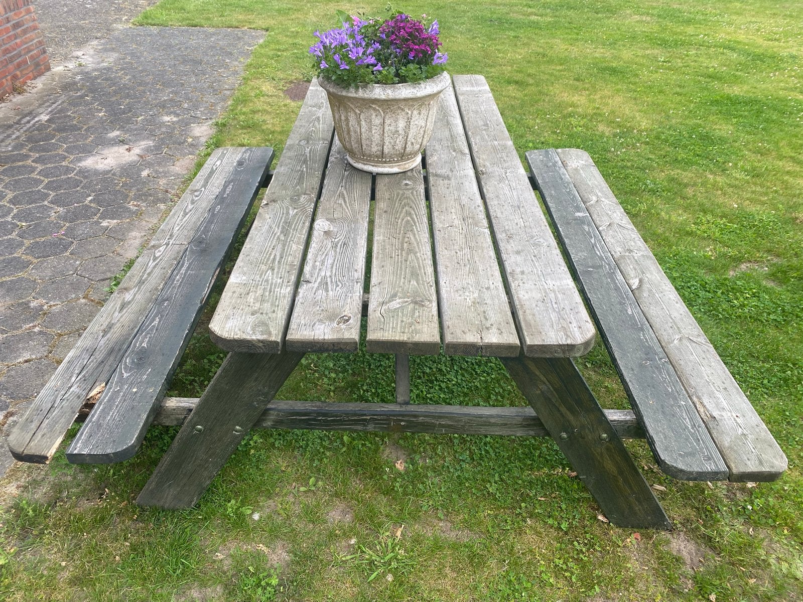 Robuuste houten picknicktafel voor buiten, Tuin en Terras, Ophalen, Gebruikt, Rechthoekig, Hout