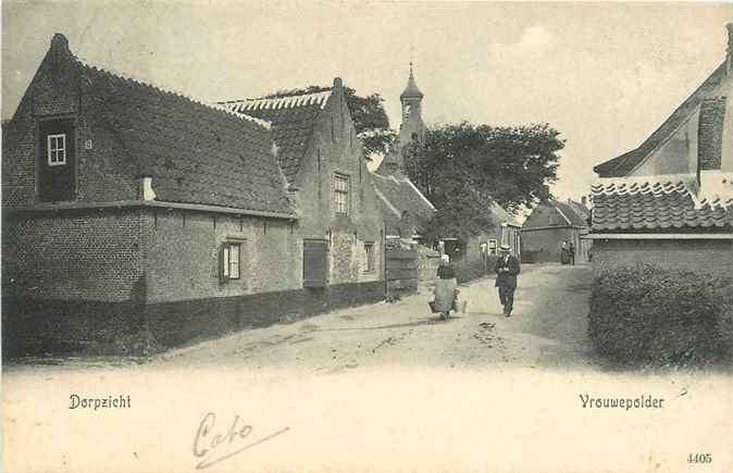 301-286-001 Vrouwenpolder Dorpzicht, Verzamelen, Ophalen of Verzenden, Voor 1920, Zeeland