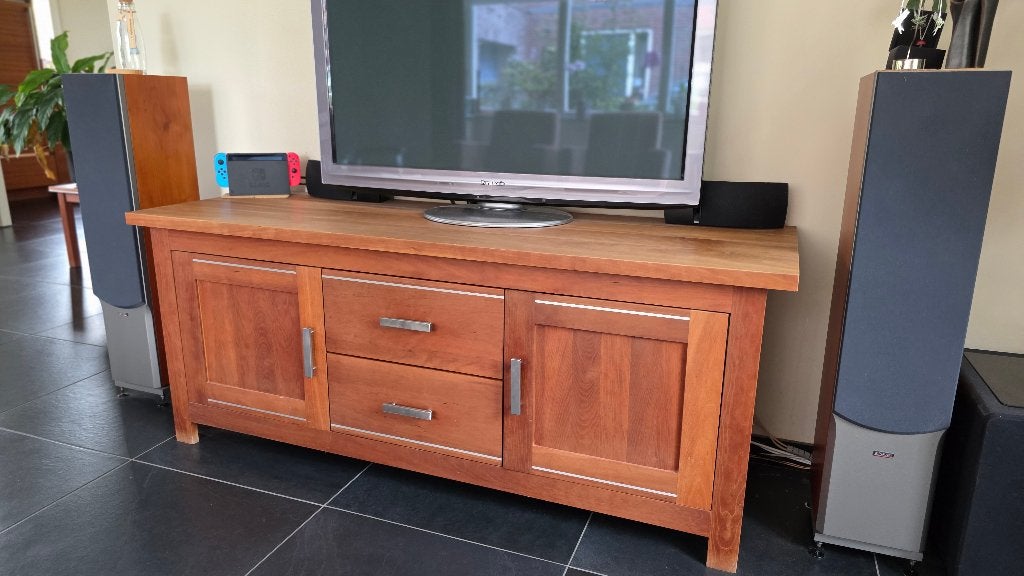 TV meubel (massief kersenhout), Huis en Inrichting, Kasten | Televisiemeubels, Ophalen, 150 tot 200 cm, Zo goed als nieuw, Minder dan 100 cm