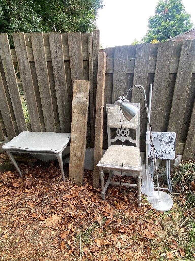 Stoel tafel krukje lamp roeispaan, Ophalen, Gebruikt