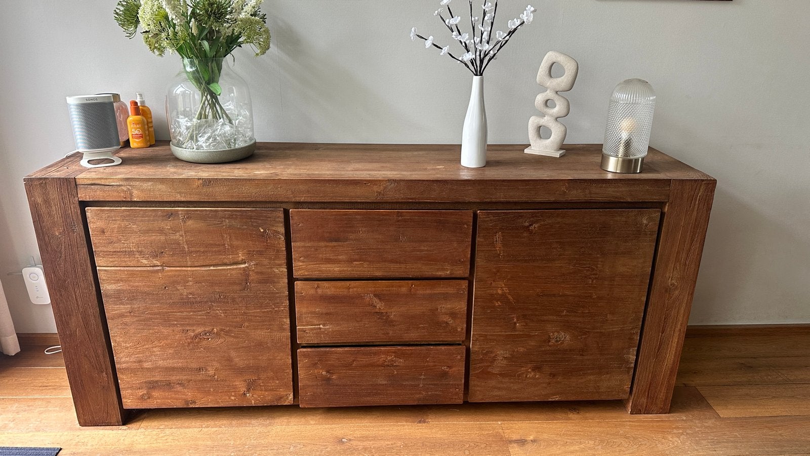 Massief houten dressoir en tv-meubel set, Huis en Inrichting, Kasten | Dressoirs, Ophalen, Gebruikt, 200 cm of meer, Met lade(s)