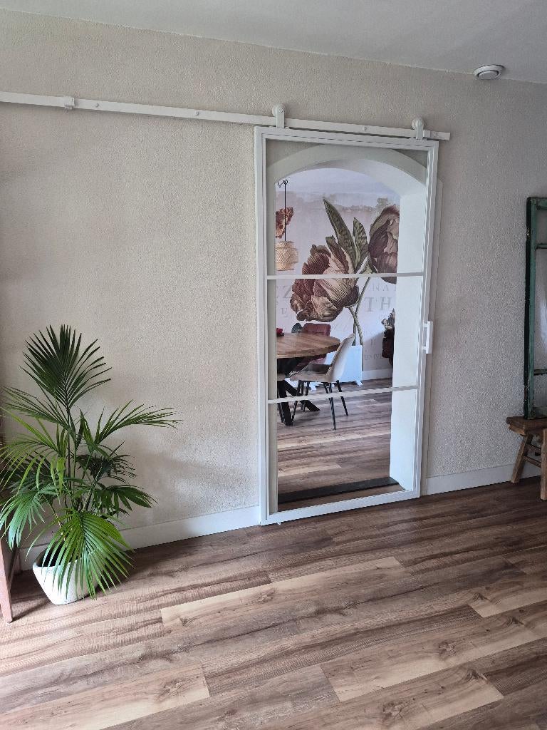 Stalen schuifdeur, Doe-het-zelf en Verbouw, Deuren en Horren, Zo goed als nieuw, Binnendeur, 215 cm of meer, 100 tot 120 cm, Glas