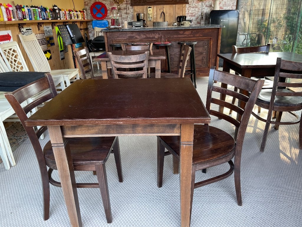 Vintage café stoelen en bruine café tafels, Ophalen, Gebruikt, Bruin, Vintage Café stoelen en tafels