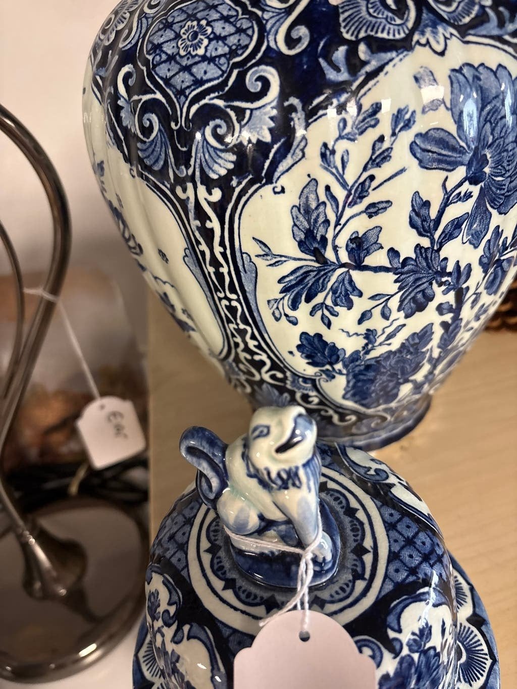 Delfts Blauwe Gemberpot met Deksel en Leeuw, Antiek en Kunst, Ophalen of Verzenden
