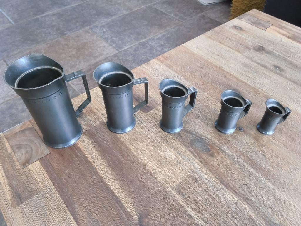 5 tinnen maatbekers, Ophalen of Verzenden, Minder dan 2 meter, Overige typen