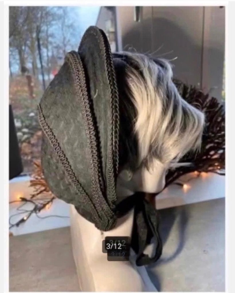 Vintage Hoofd Buste met Pruik en Zwarte Rouw Hoed, Ophalen of Verzenden