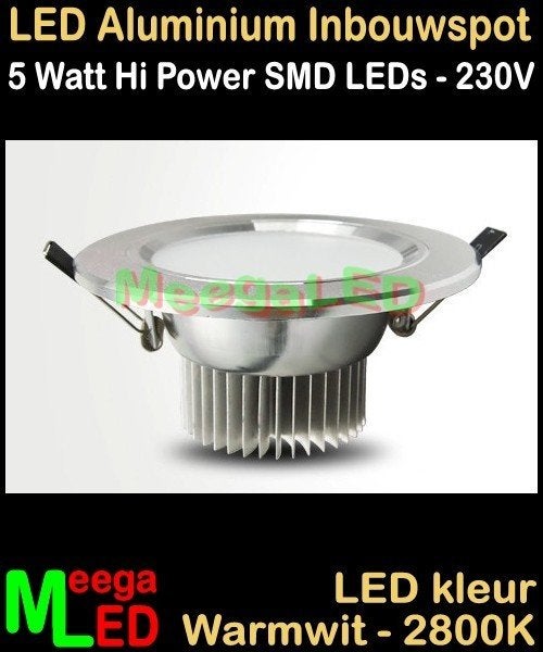 LED aluminium inbouwspot downlight 5 Watt Warmwit - 5 stuks, Huis en Inrichting, Lampen | Spots, Overige materialen, Nieuw, Overige fittingen